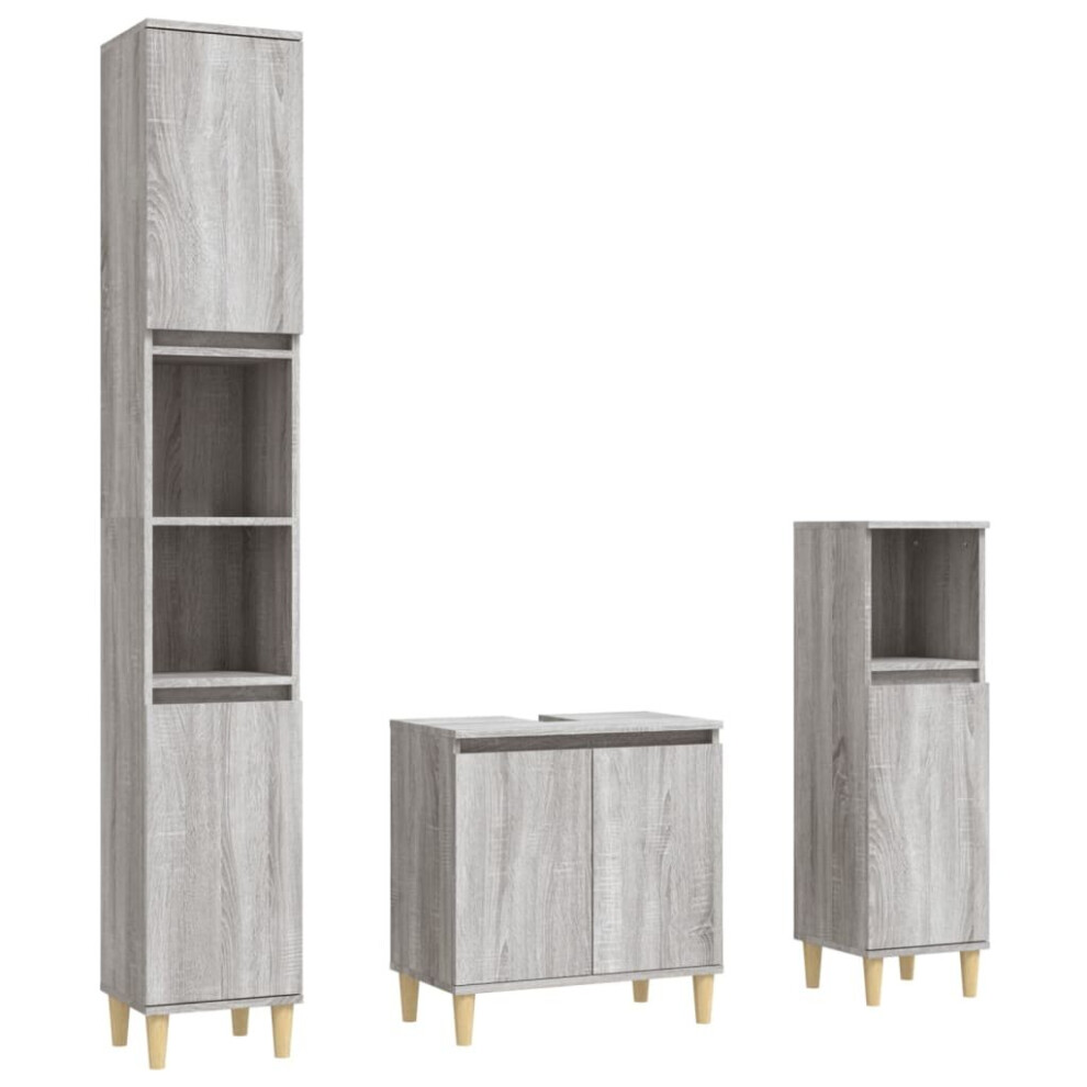 (grey sonoma) vidaXL Bathroom Furniture Set Washroom Vanity Unit 3 Piece Engineered Wood