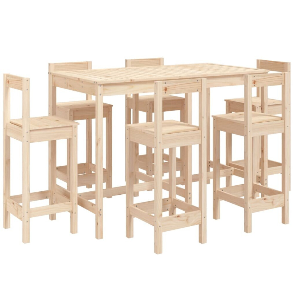 (brown) vidaXL Garden Bar Set Wooden Table and Chairs Pub Set 7 Piece Solid Wood Pine