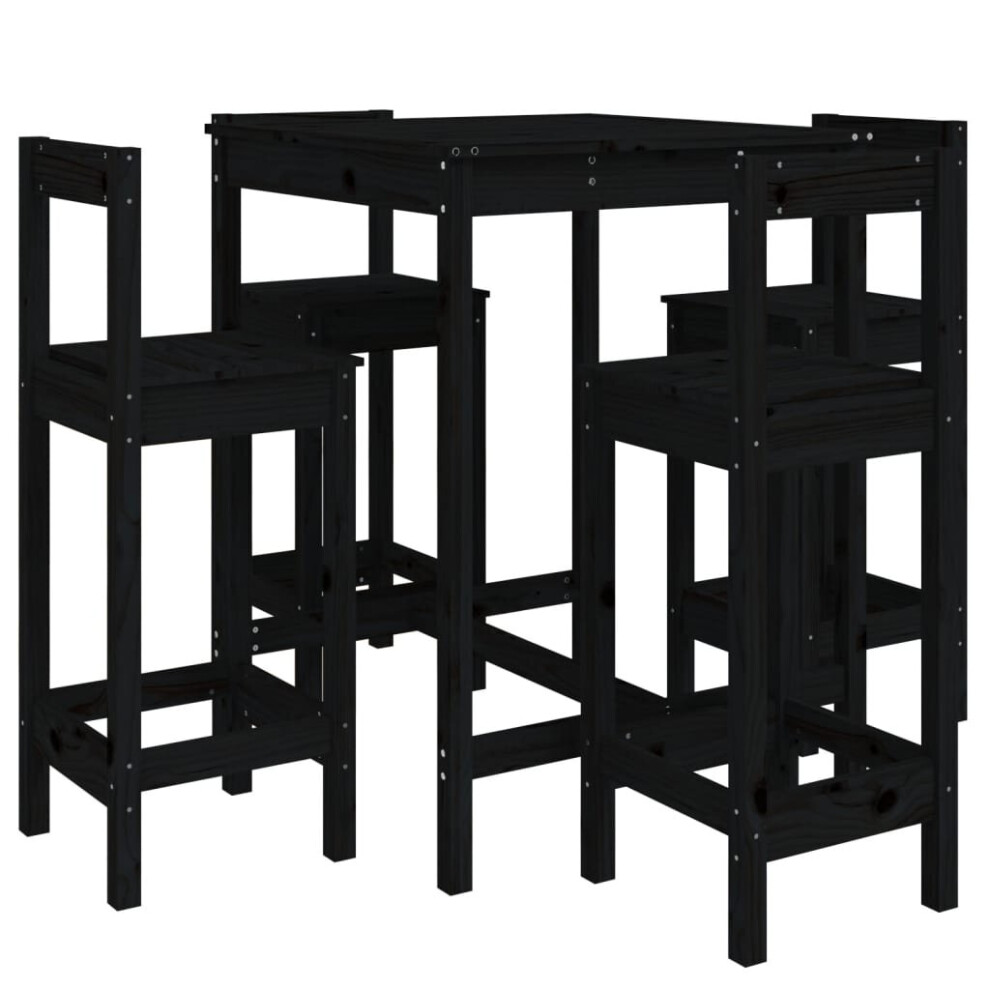 (black) vidaXL Garden Bar Set Wooden Table and Chairs Pub Set 5 Piece Solid Wood Pine