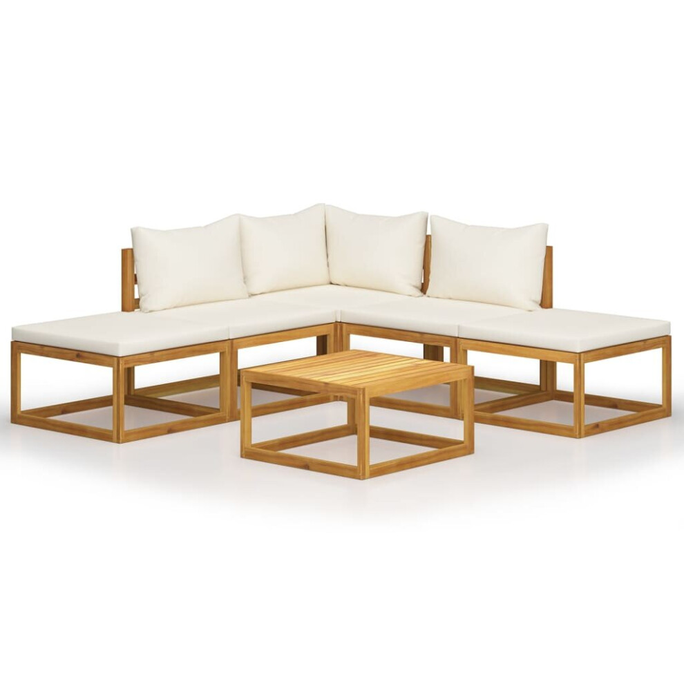 (cream, corner + 2x middle + 2x footrest + table) vidaXL Garden Lounge Set Outdoor Sofa Set with Cushions Solid Wood Acacia