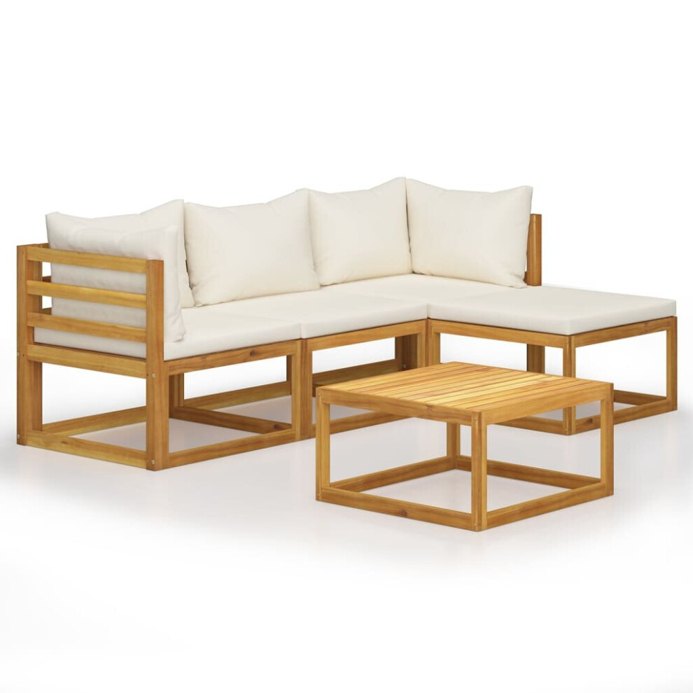 Vidaxl (Cream, 2X Corner + Middle + Footrest + Table) Garden Lounge Set Outdoor Sofa Set With Cushions Solid Wood Acacia
