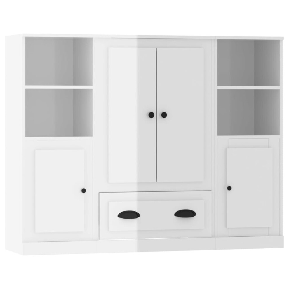 (high gloss white) vidaXL Highboards Storage Cabinet Side Cabinets Cupboard 3 pcs Engineered Wood