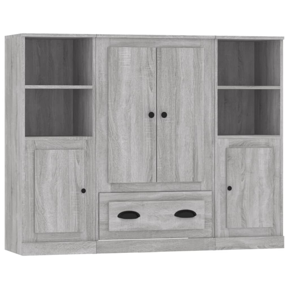 Vidaxl (Grey Sonoma) Highboards Storage Cabinet Side Cabinets Cupboard 3 Pcs Engineered Wood