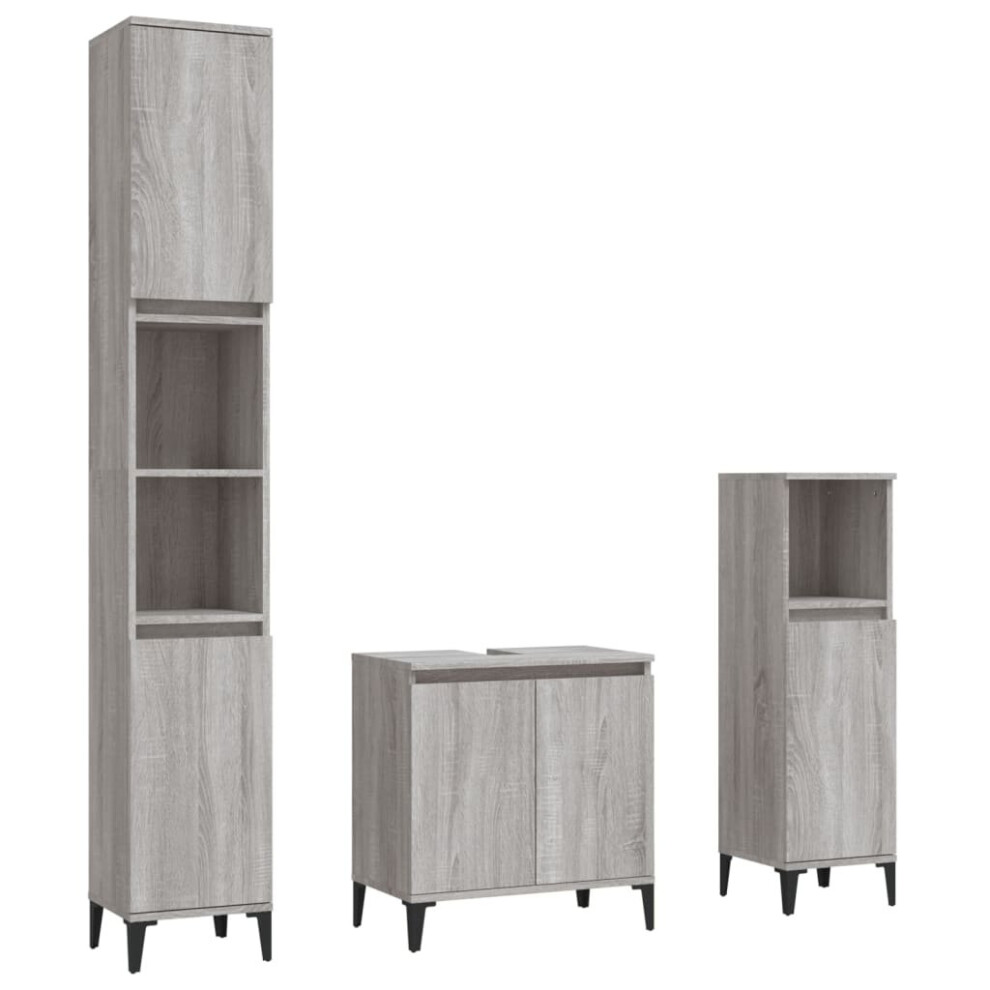 (grey sonoma) vidaXL Bathroom Furniture Set Washroom Vanity Unit 3 Piece Engineered Wood