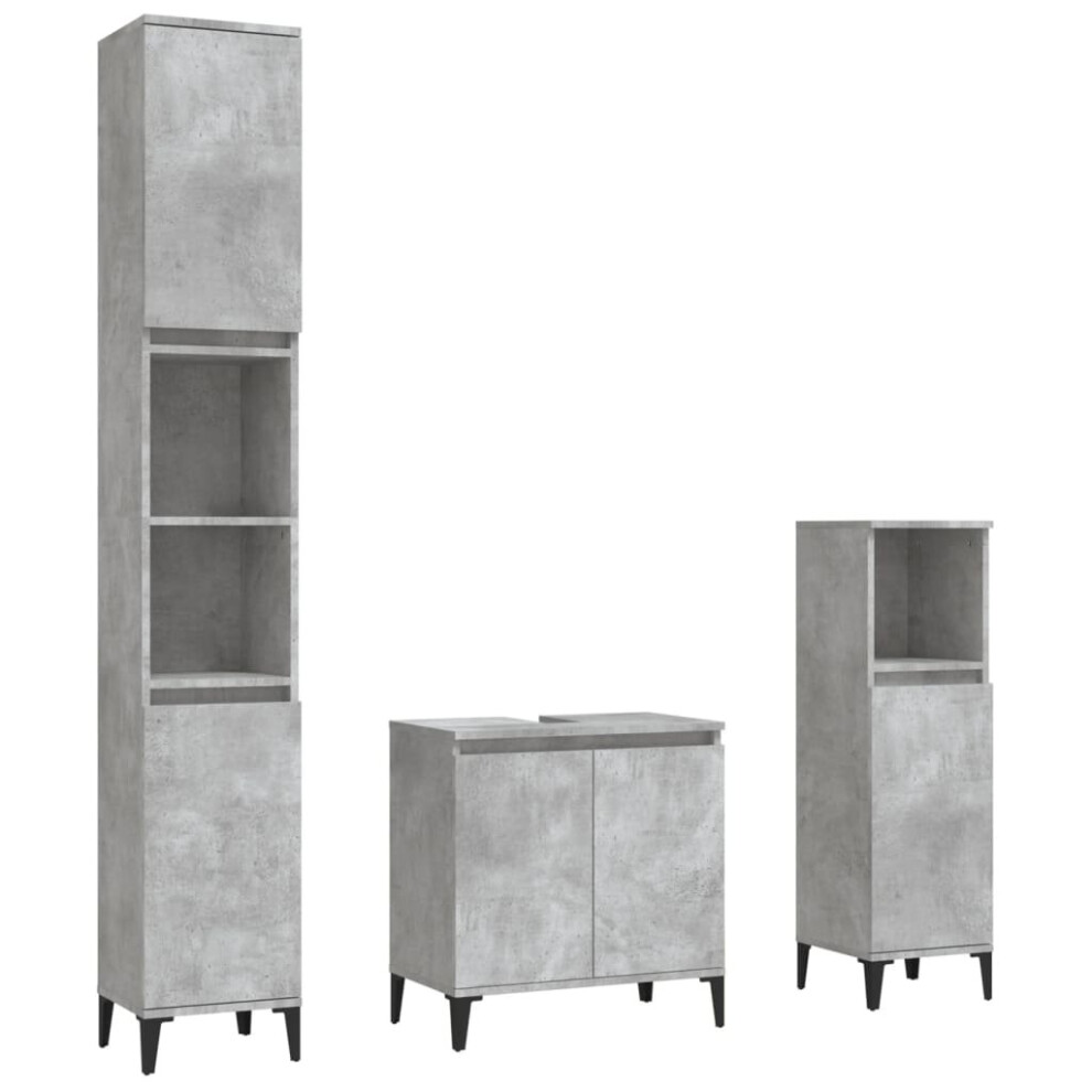 (concrete grey) vidaXL Bathroom Furniture Set Washroom Vanity Unit 3 Piece Engineered Wood