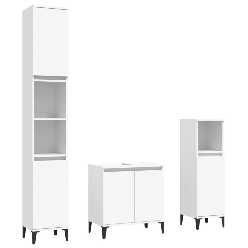 (white) vidaXL Bathroom Furniture Set Washroom Vanity Unit 3 Piece Engineered Wood