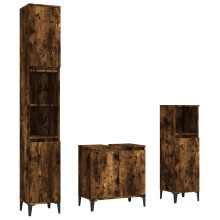 (smoked oak) vidaXL Bathroom Furniture Set Washroom Vanity Unit 3 Piece Engineered Wood