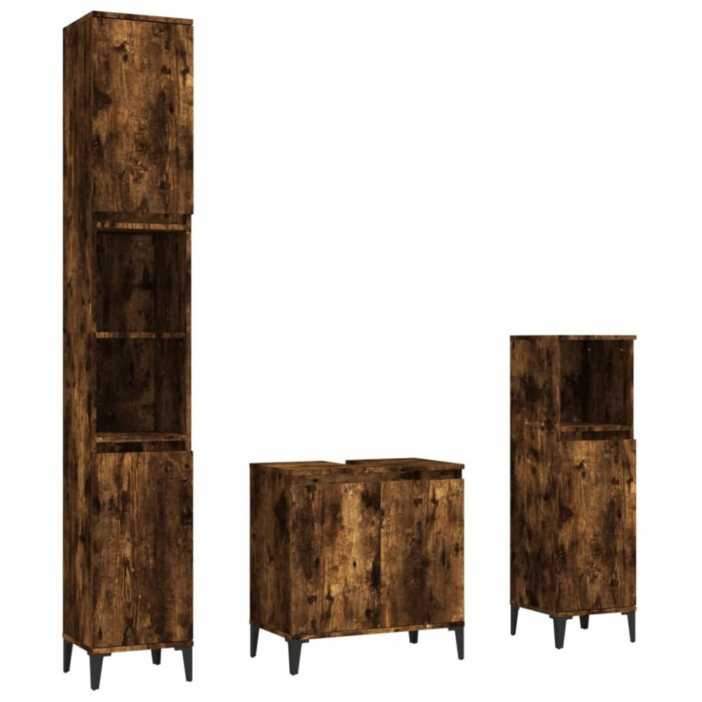 Vidaxl (Smoked Oak) Bathroom Furniture Set Washroom Vanity Unit 3 Piece Engineered Wood