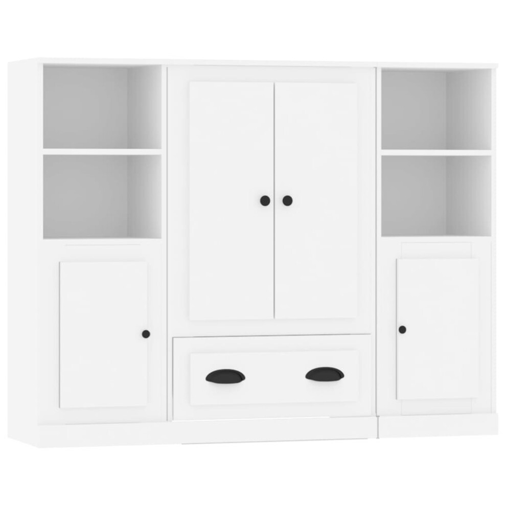 (white) vidaXL Highboards Storage Cabinet Side Cabinets Cupboard 3 pcs Engineered Wood