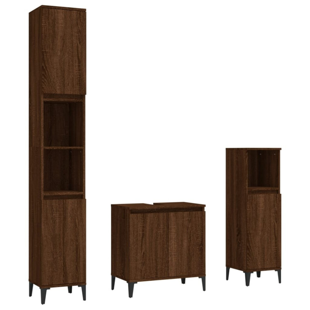 (brown oak) vidaXL Bathroom Furniture Set Washroom Vanity Unit 3 Piece Engineered Wood