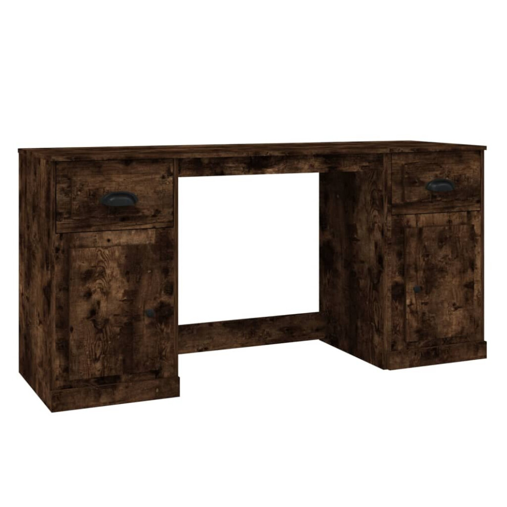 Vidaxl (Smoked Oak) Desk Computer Desk Writing Desk Table With Cabinet Engineered Wood