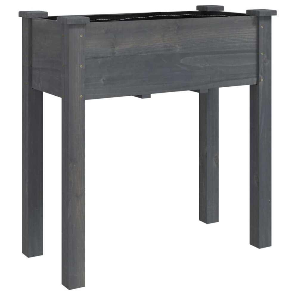 Vidaxl (, 71 X 37 X 76 Cm) Planter Plant Pot With Liner Raised Bed Flower Pot Solid Wood Fir Grey