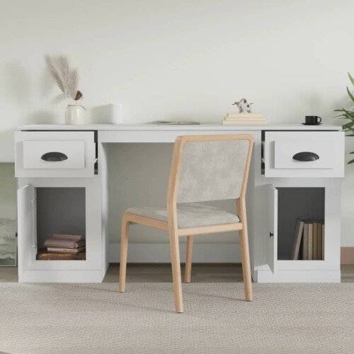 VidaXL (white) vidaXL Desk Computer Desk Writing Desk Table with Cabinet Engineered Wood 2