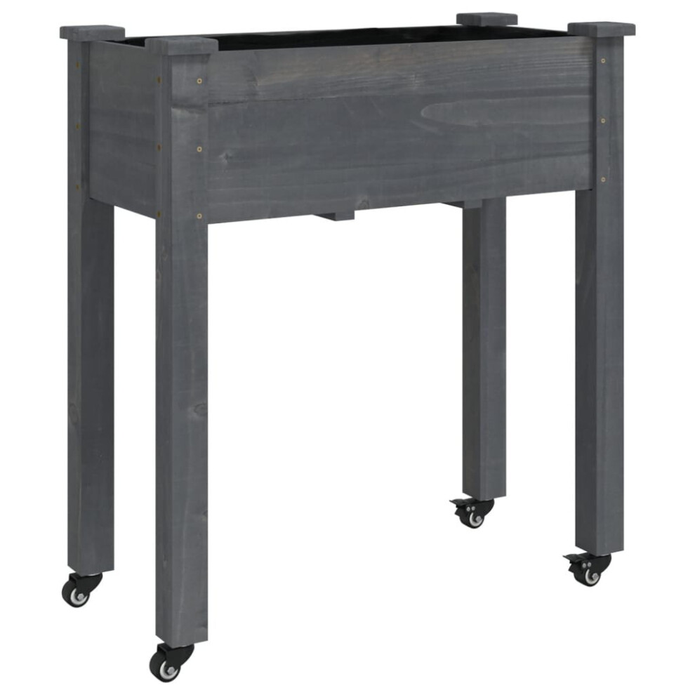 Vidaxl (, 71 X 37 X 80 Cm) Planter Plant Pot With Liner Raised Bed Flower Pot Solid Wood Fir Grey