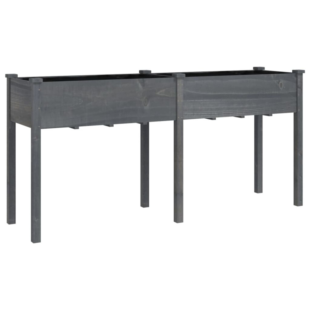 Vidaxl (, 161 X 45 X 76 Cm) Planter Plant Pot With Liner Raised Bed Flower Pot Solid Wood Fir Grey