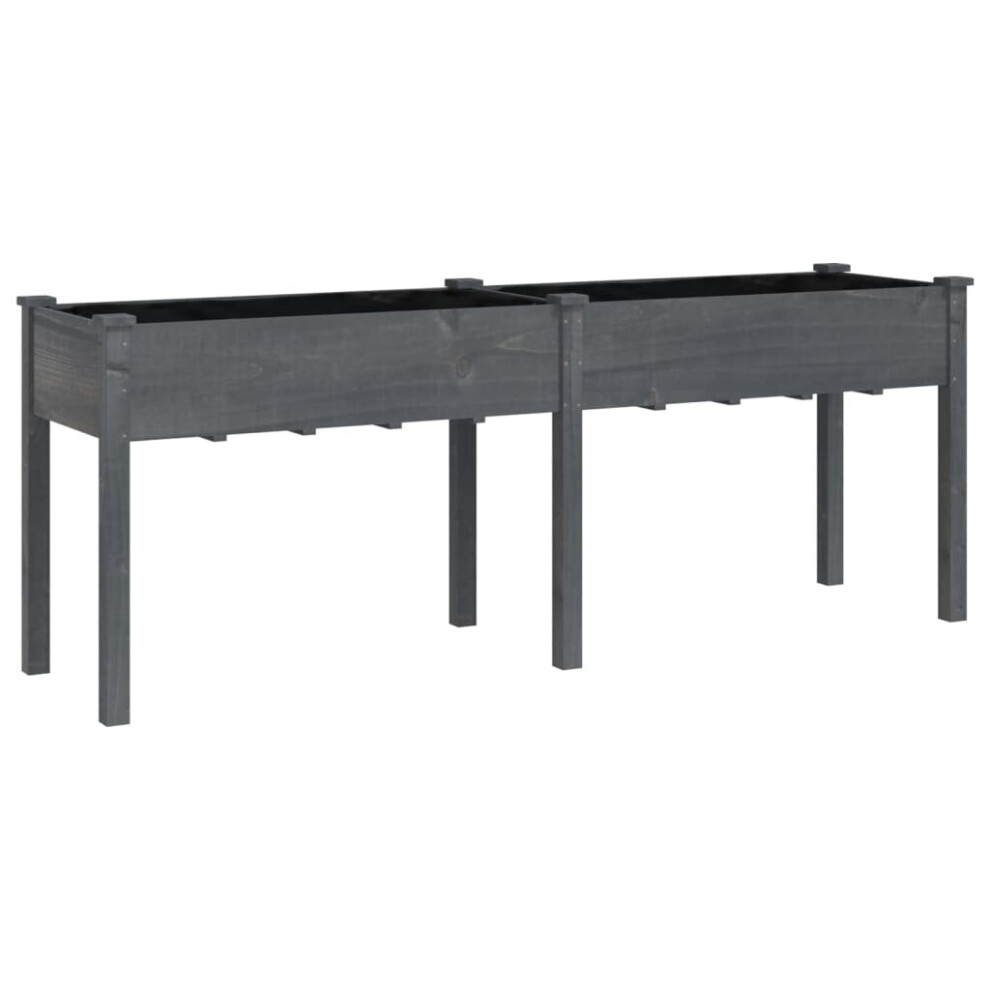 Vidaxl (, 203 X 53 X 76 Cm) Planter Plant Pot With Liner Raised Bed Flower Pot Solid Wood Fir Grey