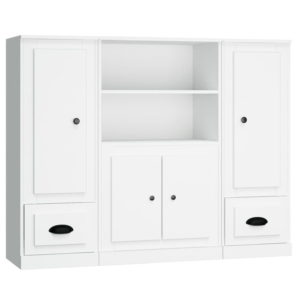 (white) vidaXL Highboards Storage Cabinet Side Cabinets Cupboard 3 pcs Engineered Wood