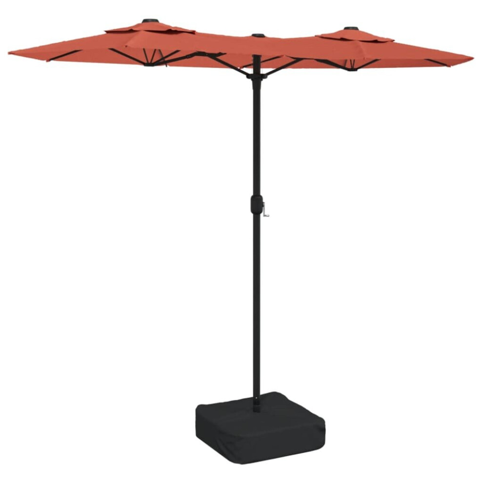 Vidaxl (Terracotta) Double-Head Parasol Garden Umbrella With Leds Outdoor Sun Umbrella