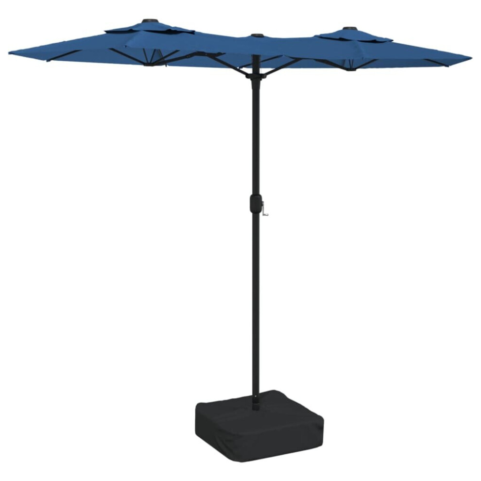 (blue) vidaXL Double-Head Parasol Garden Umbrella with LEDs Outdoor Sun Umbrella