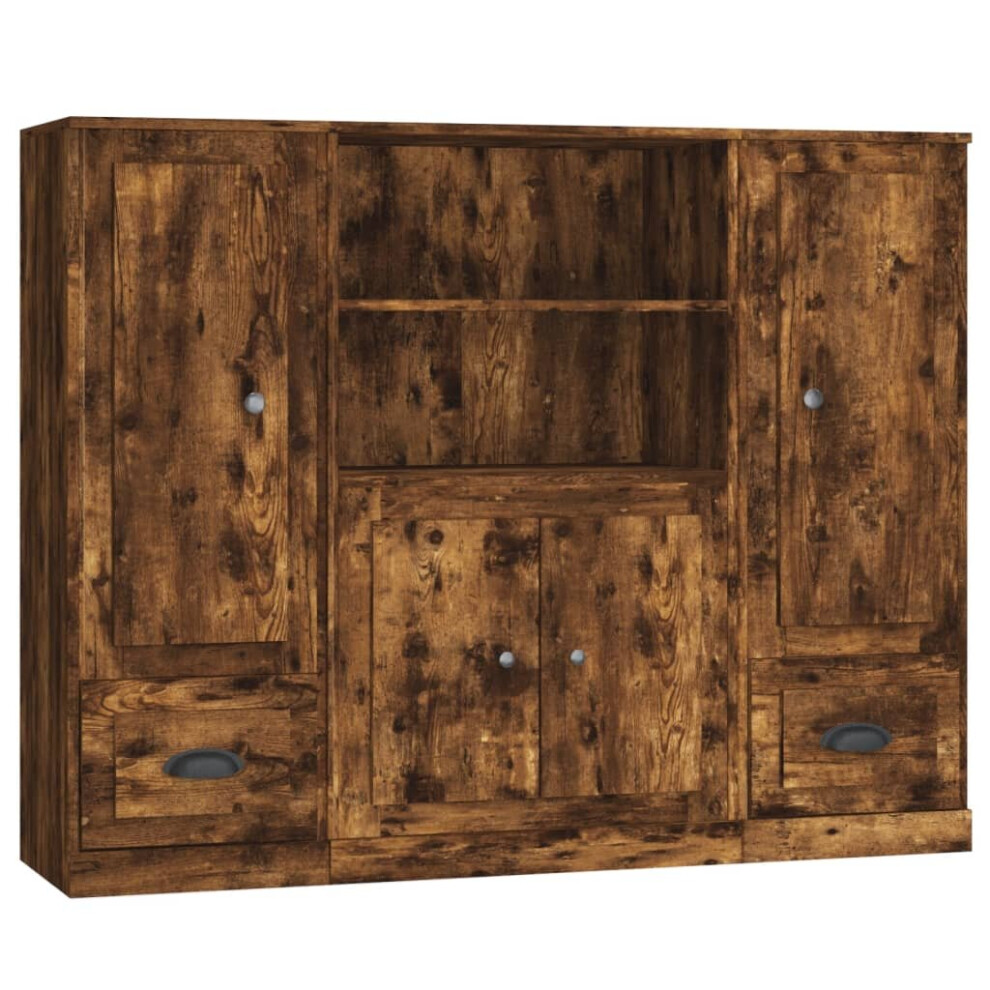 Vidaxl (Smoked Oak) Highboards Storage Cabinet Side Cabinets Cupboard 3 Pcs Engineered Wood
