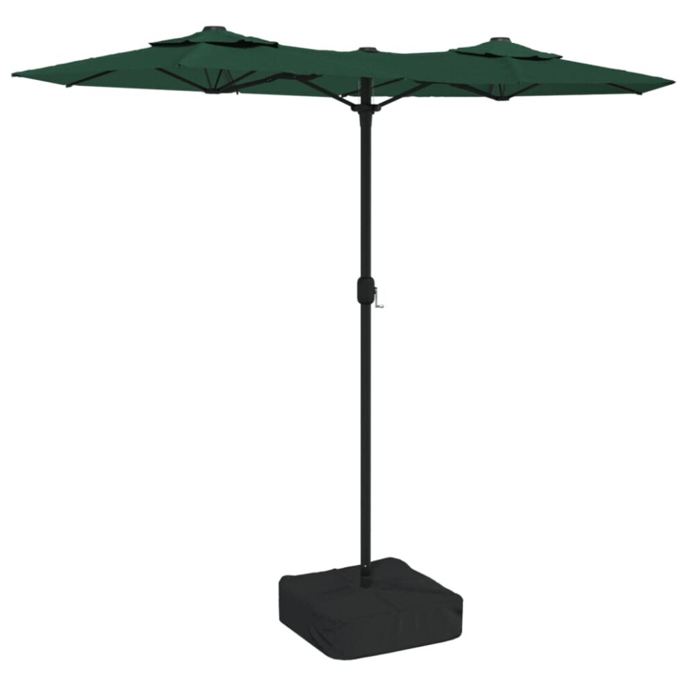 Vidaxl (Green) Double-Head Parasol Garden Umbrella With Leds Outdoor Sun Umbrella