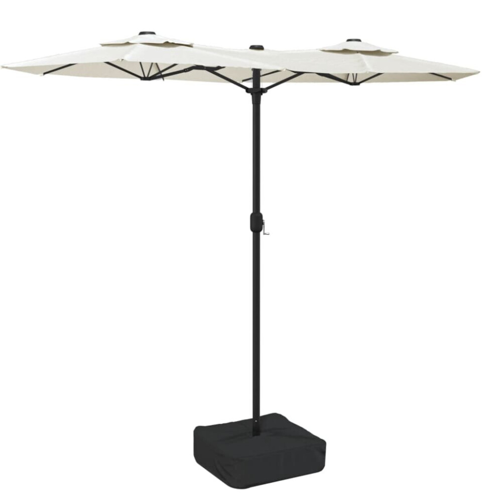 Vidaxl (White) Double-Head Parasol Garden Umbrella With Leds Outdoor Sun Umbrella White