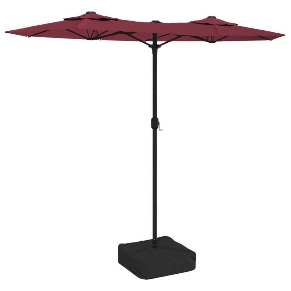 (red) vidaXL Double-Head Parasol Garden Umbrella with LEDs Outdoor Sun Umbrella