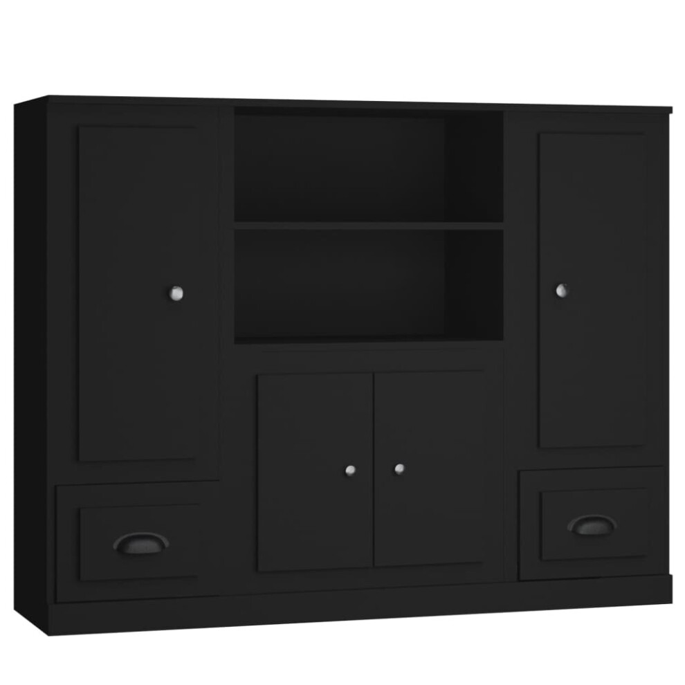 (black) vidaXL Highboards Storage Cabinet Side Cabinets Cupboard 3 pcs Engineered Wood