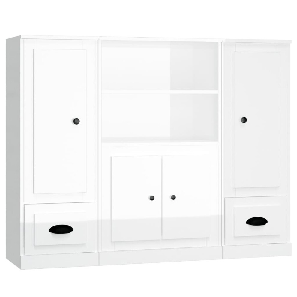 (high gloss white) vidaXL Highboards Storage Cabinet Side Cabinets Cupboard 3 pcs Engineered Wood