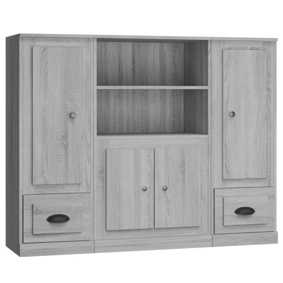 (grey sonoma) vidaXL Highboards Storage Cabinet Side Cabinets Cupboard 3 Pcs Engineered Wood