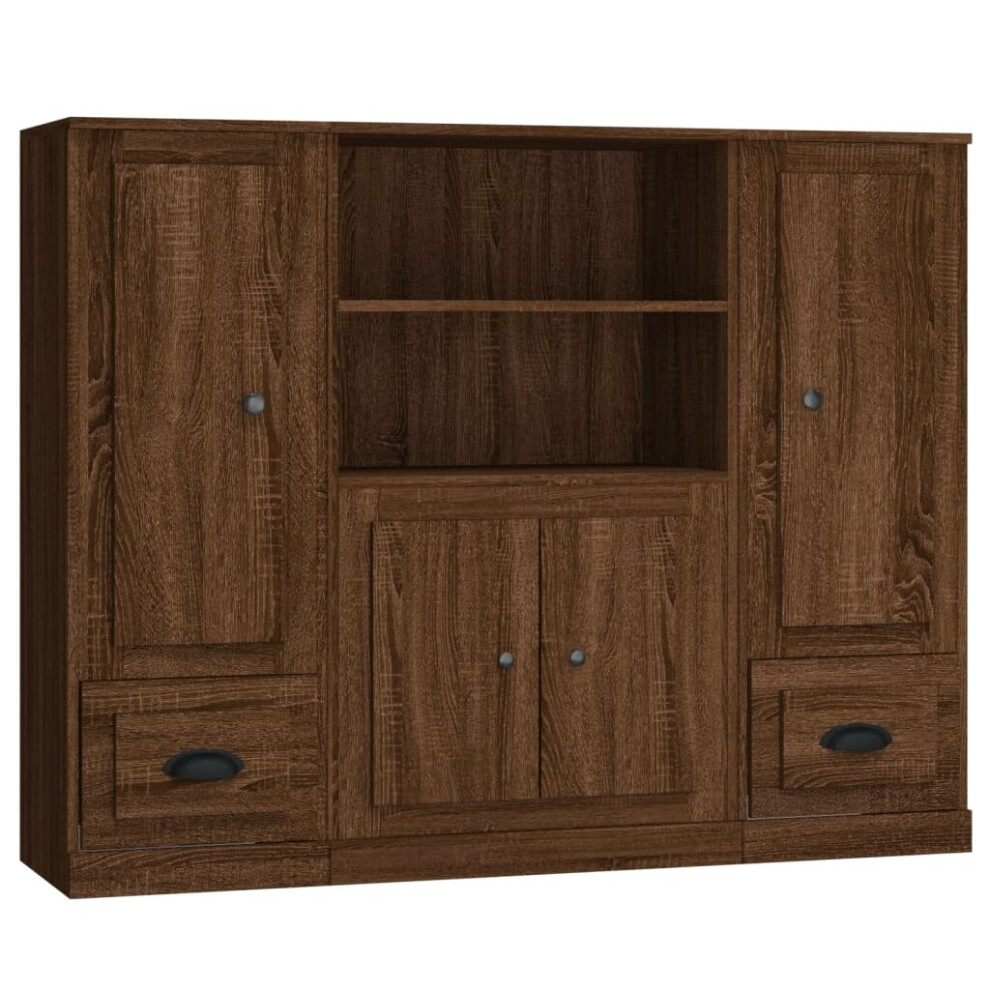 (brown oak) vidaXL Highboards Storage Cabinet Side Cabinets Cupboard 3 pcs Engineered Wood