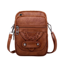 Textured Messenger Bag for Women Multipurpose Retro Shoulder Bag in Soft Leather with Two Pockets Brown/Black