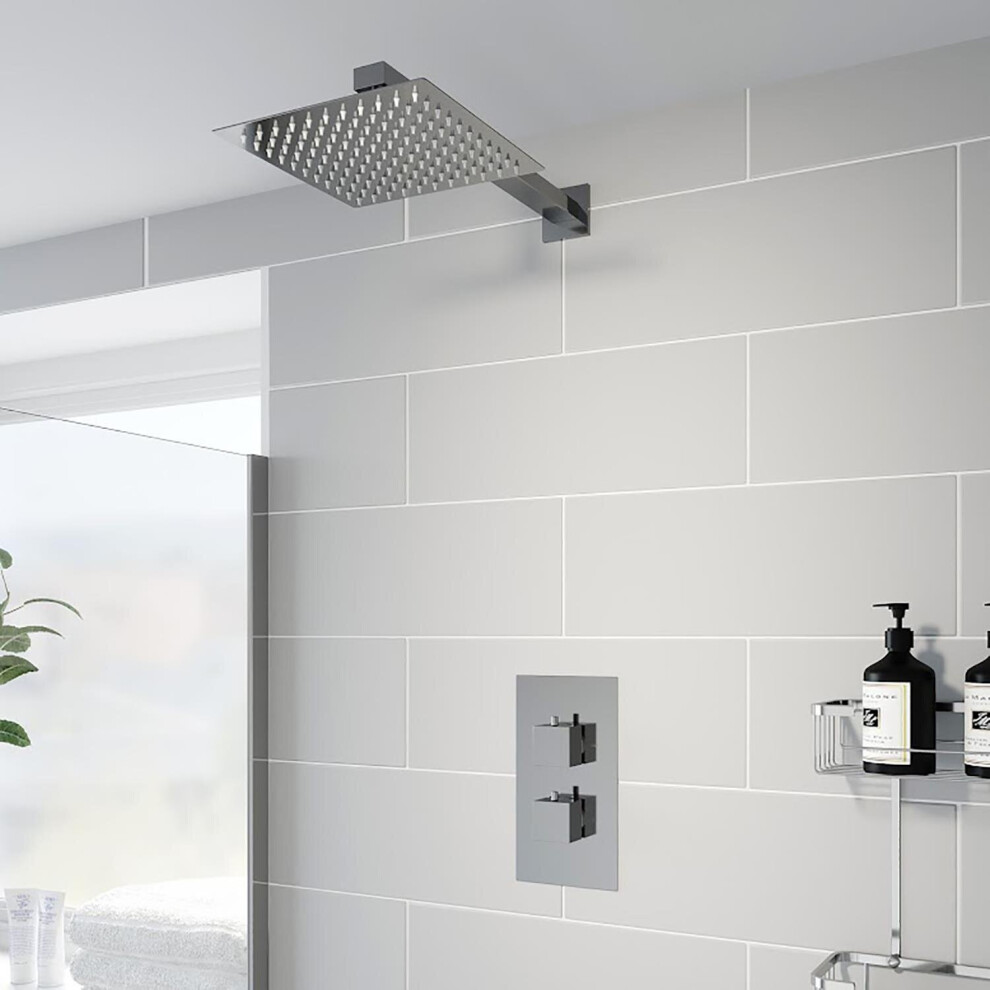 Thermostatic Mixer Shower Square Rainfall Head Valve Chrome Bathroom Modern 5056467283727