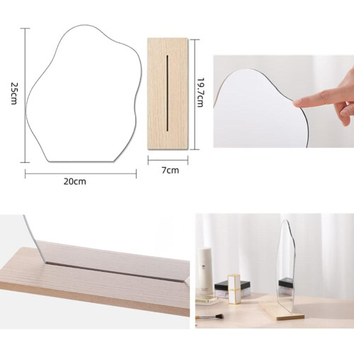 Makeup Mirror Frameless Decorative Irregular Shape With Wooden Base 2