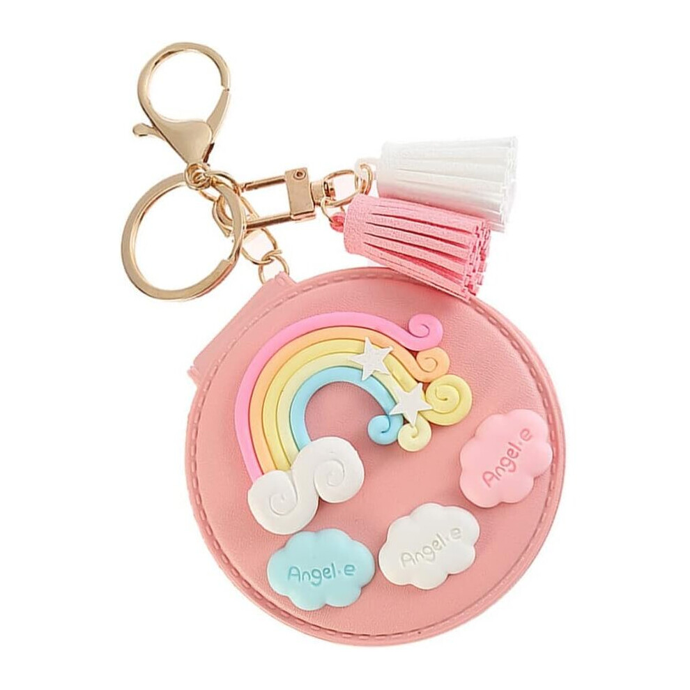 Gopatriot Memory Pink Mirror Pendant Keychain Pu Leather Small Mirror Keychain Bag Ornament (Pink)