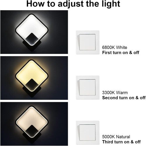Wall Light Indoor Living Room LED Square Wall Light, Black 2