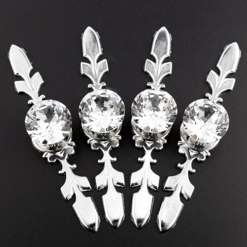 Pack of 4 Crystal Drawer Knobs with Silver Plated Diamond Furniture Knobs 2