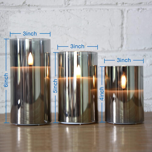 Silver Gray Glass Flameless Flickering Candle Light with Remote Control 2