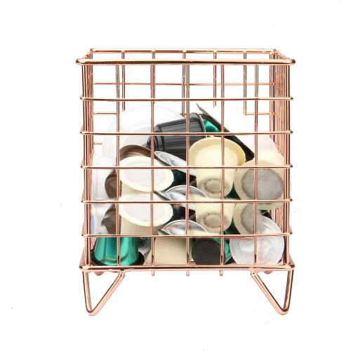 Coffee Pod Cage Holder Wire Basket Capsule Storage Holder (Rose Gold) 1