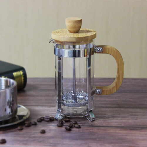 Coffee Pot 350ml 12oz 1-2 Cups Small Tea Pressed Borosilicate Glass with Bamboo Handle 2