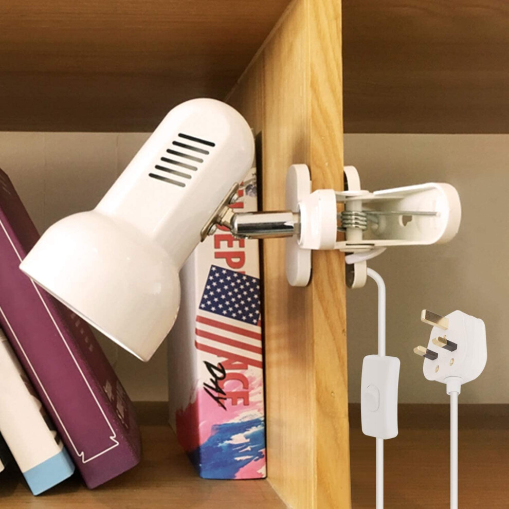 360¡ã Rotating Clip Book Light Portable Reading Light, White E27 with Switch