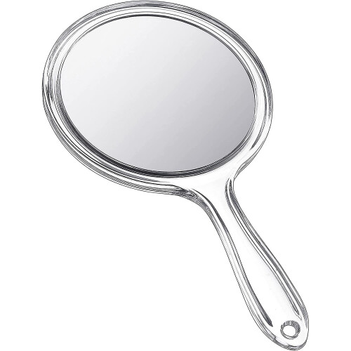 Hand mirror double-sided 1X/2X magnifying glass with handle (transparent) 1