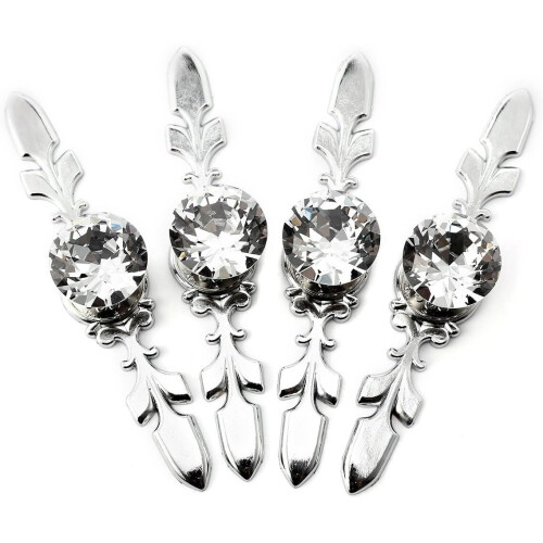 Pack of 4 Crystal Drawer Knobs with Silver Plated Diamond Furniture Knobs