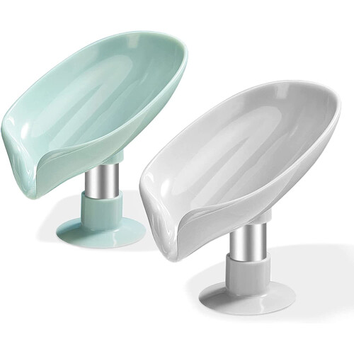 2-Pack Leaf-Shaped Soap Dishes with Drainage - Silicone Suction Cups, Keeps Soap Dry