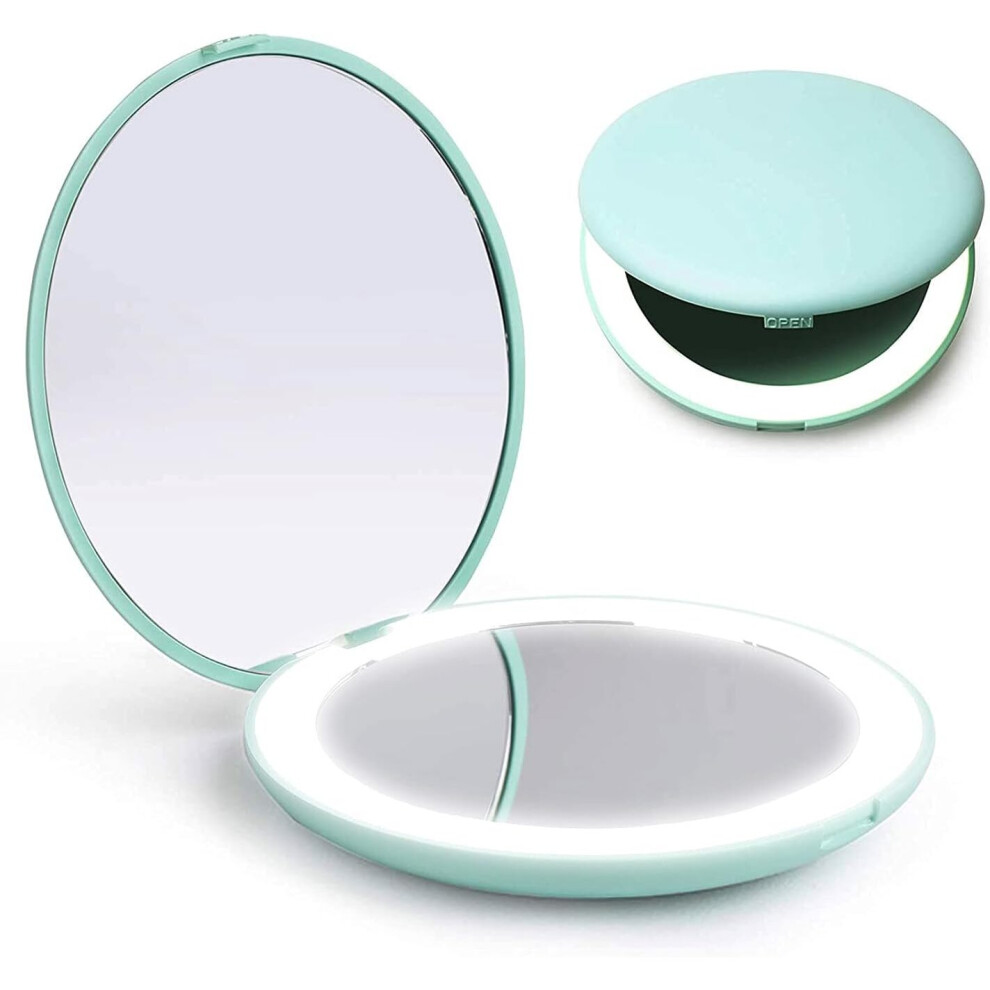 Gopatriot Memory Green Led Compact Makeup Mirror, 3.5 Inch Portable Folding Mirror (Green)