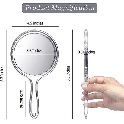 Hand mirror double-sided 1X/2X magnifying glass with handle (transparent) 2