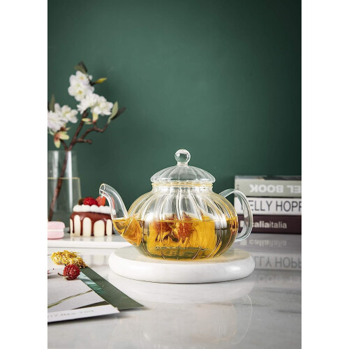 Glass Teapot with Infuser Pumpkin Design(600ml Pumpkin teapot) 2