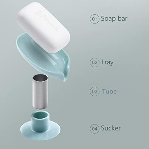 2-Pack Leaf-Shaped Soap Dishes with Drainage - Silicone Suction Cups, Keeps Soap Dry 2