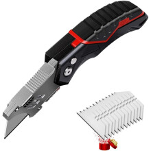 Folding Utility Knife Heavy Duty Carpet Cutter with 5 SK5 Blades, Adjustable Angles (90/135/180), Ergonomic Rubber-Grip Handle, Blade Storage