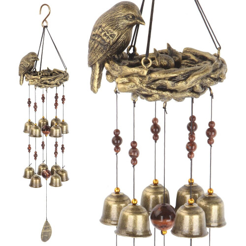 Bird's Nest Wind Chimes, Bird Chimes with 12 Wind Chimes Bronze